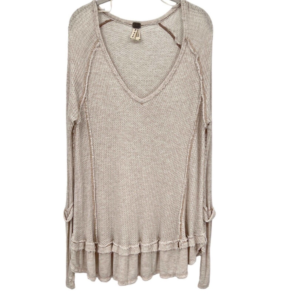 Free People Thermal Top We The Free Oversized Waffleknit Ivory Hobo LS Small